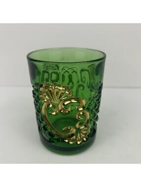 VTG EAPG  Riverside Glass CROESUS TUMBLER GREEN/GOLD McKee c1890s